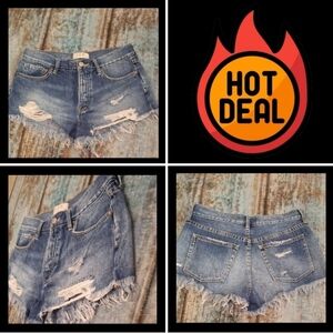 We The Free Blue Distressed Jean Shorts. Excellent Condition Size 27